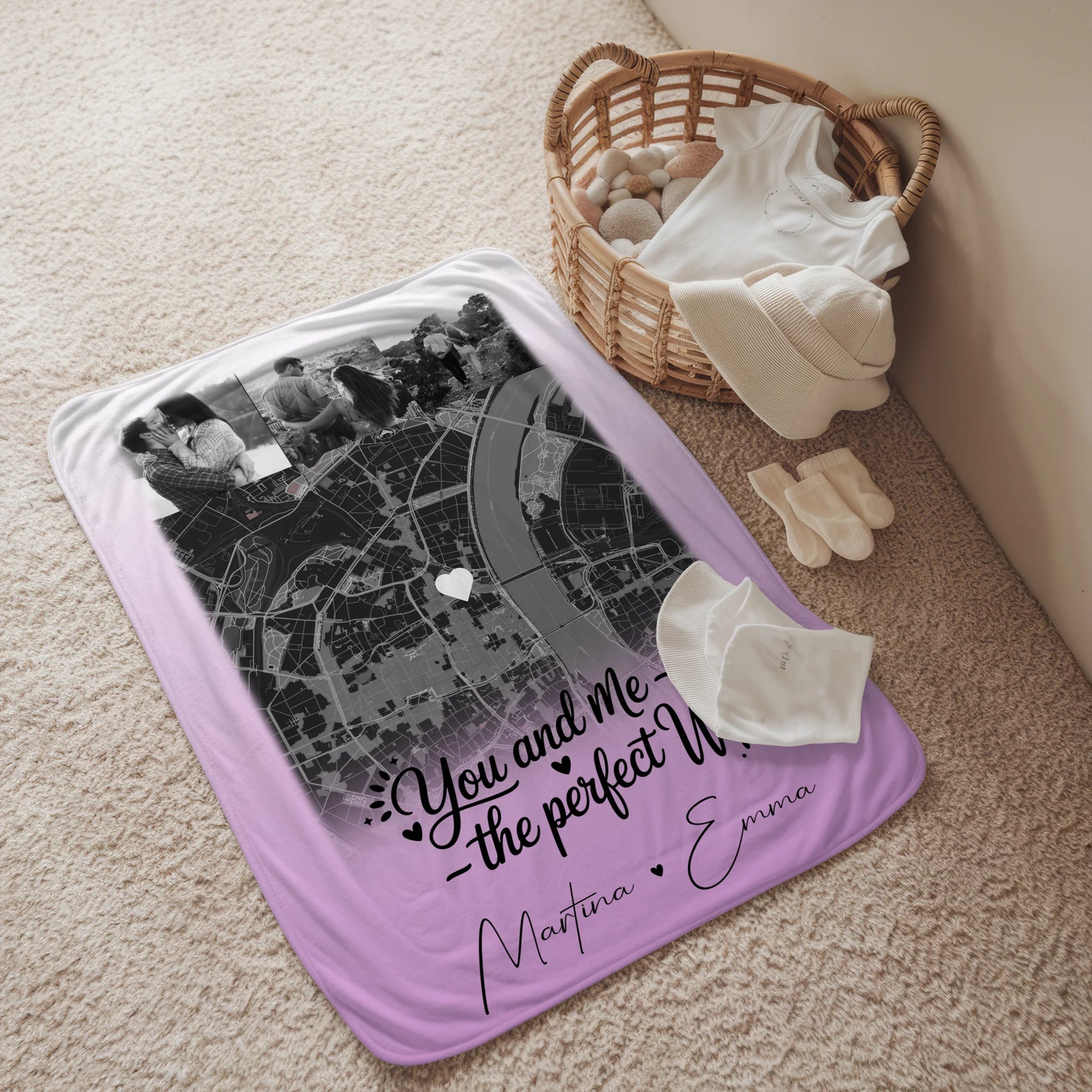 Personalisierte Decke Mit Namen 4 Fotos und Karte You and me The perfect we für besondere Momente 2
