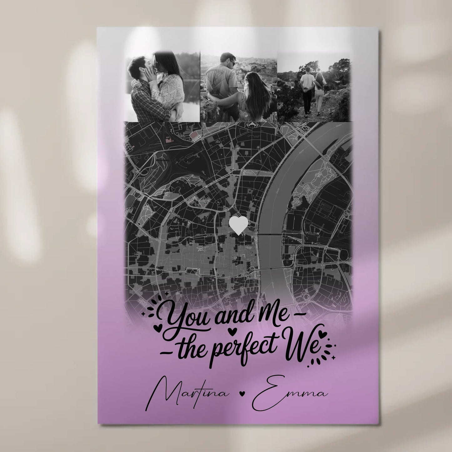 Magnetposter Fotoboard mit 4 Fotos und Karte You and me The perfect we personalisiertes Geschenk