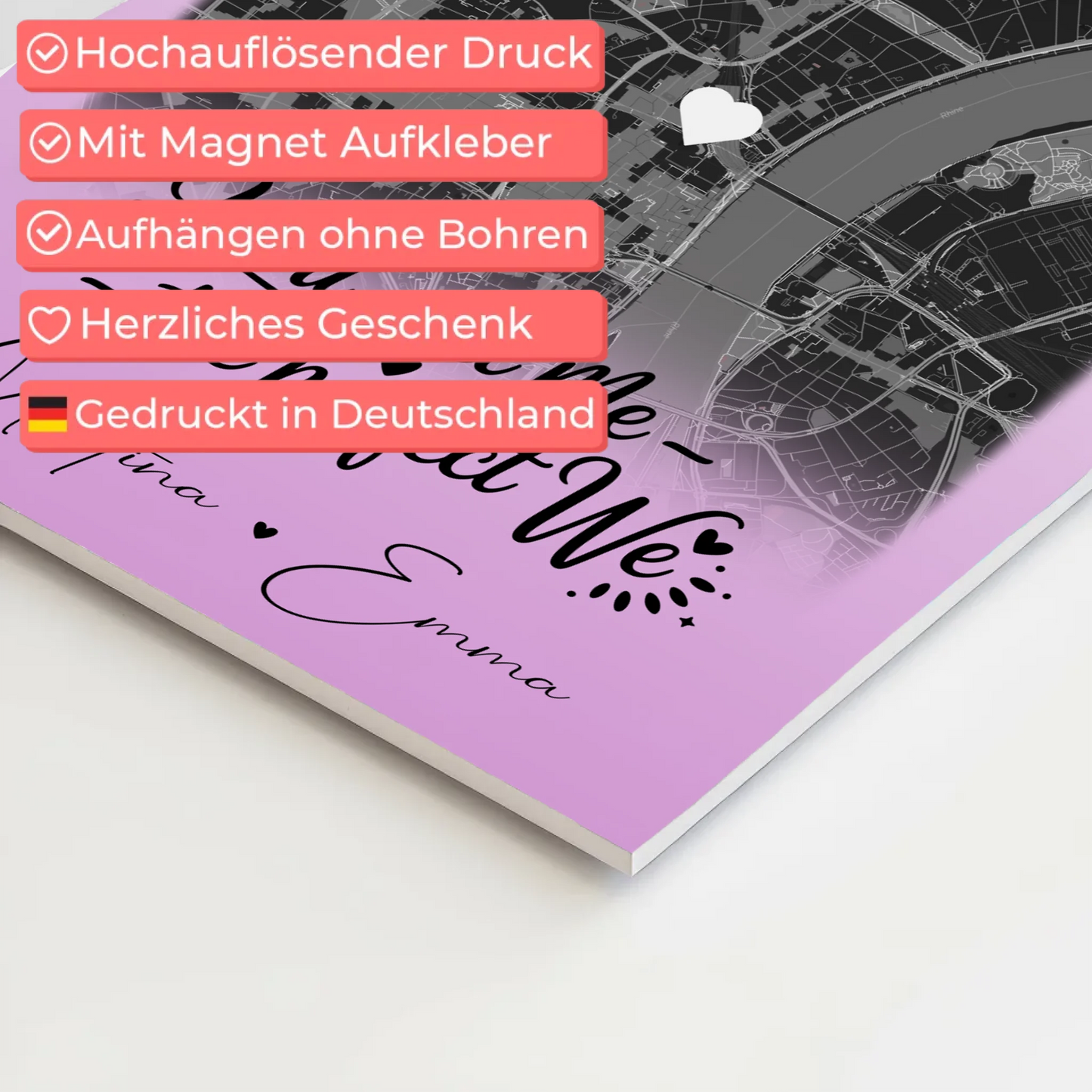 Magnetposter Fotoboard mit 4 Fotos und Karte You and me The perfect we personalisiertes Geschenk