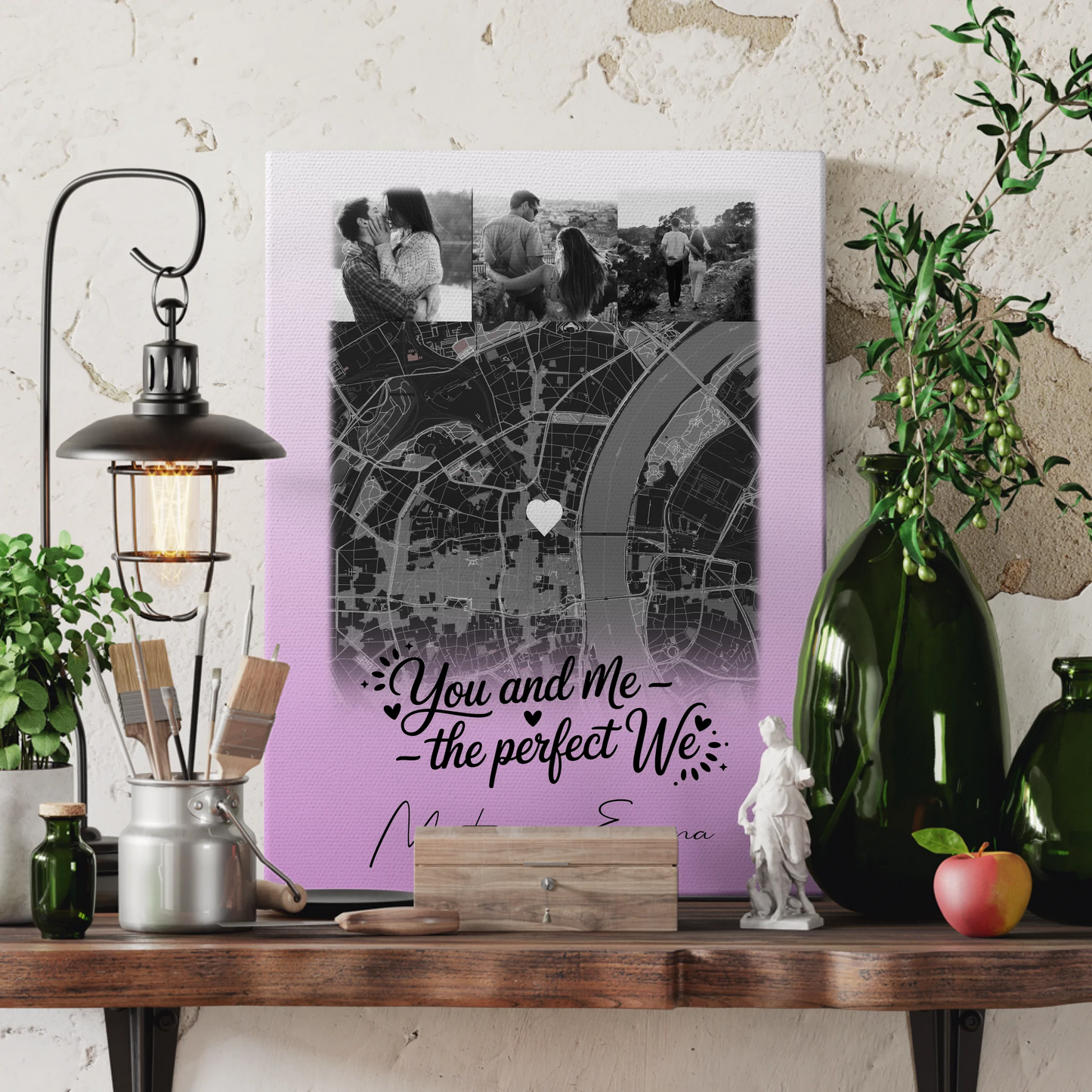 Pärchen Leinwand mit 4 Fotos und Karte You and me The perfect we personalisiertes Geschenk