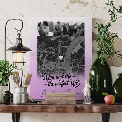 Pärchen Leinwand mit 4 Fotos und Karte You and me The perfect we personalisiertes Geschenk