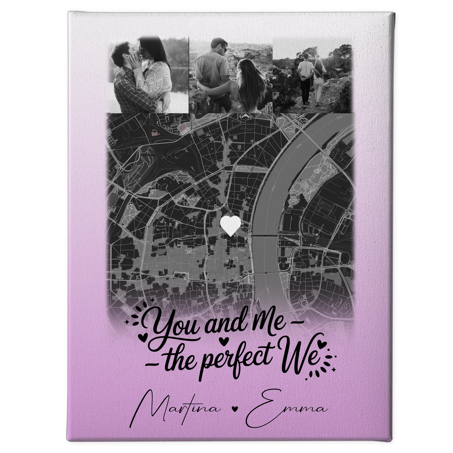 Pärchen Leinwand mit 4 Fotos und Karte You and me The perfect we personalisiertes Geschenk