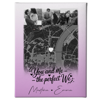 Pärchen Leinwand mit 4 Fotos und Karte You and me The perfect we personalisiertes Geschenk