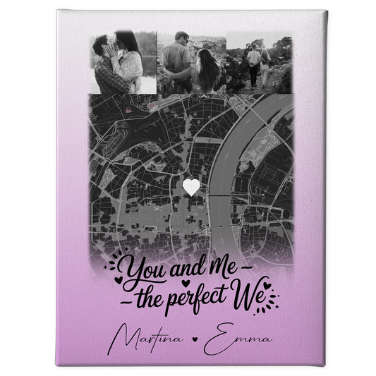Pärchen Leinwand mit 4 Fotos und Karte You and me The perfect we personalisiertes Geschenk