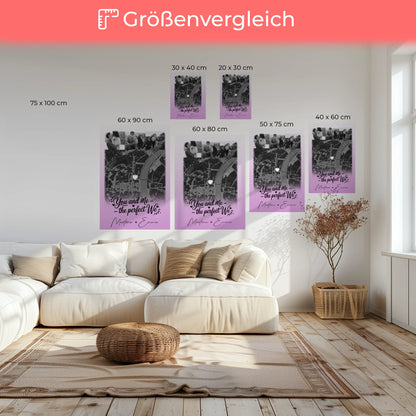 Pärchen Leinwand mit 4 Fotos und Karte You and me The perfect we personalisiertes Geschenk