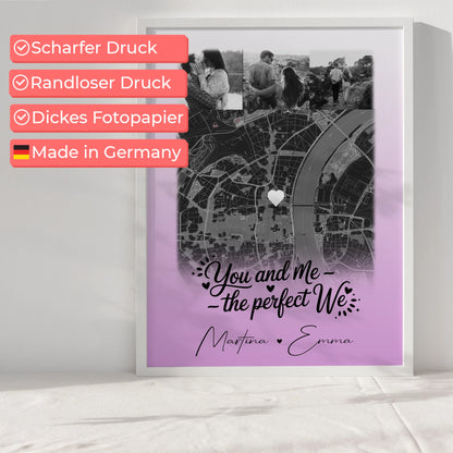 Partner Poster Personalisiert You and me The perfect we mit 4 Fotos und Karte