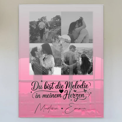 Personalisierte Geschenke mit Foto Acrylglas 4 Fotos und 1 Herz Foto Melodie in meinem Herzen
