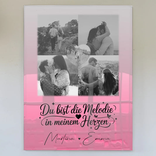 Personalisierte Geschenke mit Foto Acrylglas 4 Fotos und 1 Herz Foto Melodie in meinem Herzen