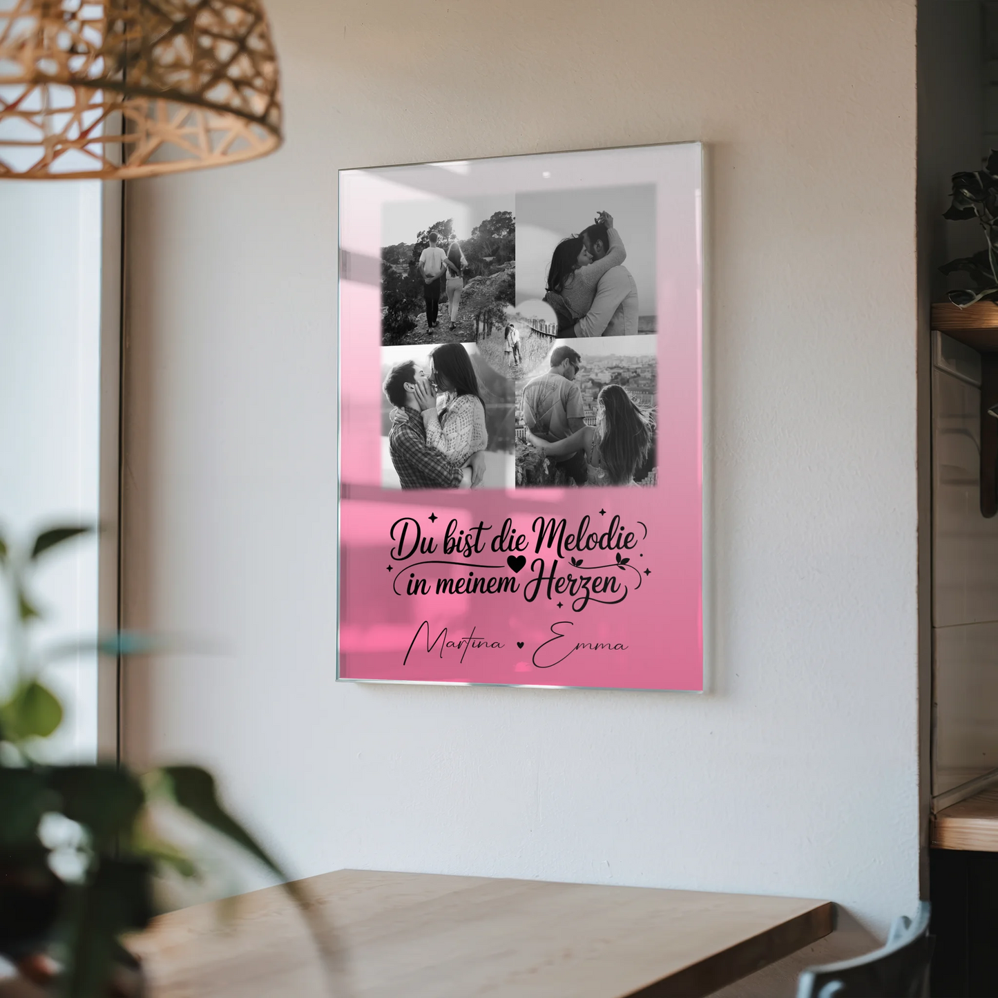 Personalisierte Geschenke mit Foto Acrylglas 4 Fotos und 1 Herz Foto Melodie in meinem Herzen