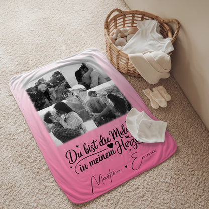 Kuscheldecke Mit Namen 4 Fotos und 1 Herz Foto Melodie in meinem Herzen personalisiertes Geschenk 2
