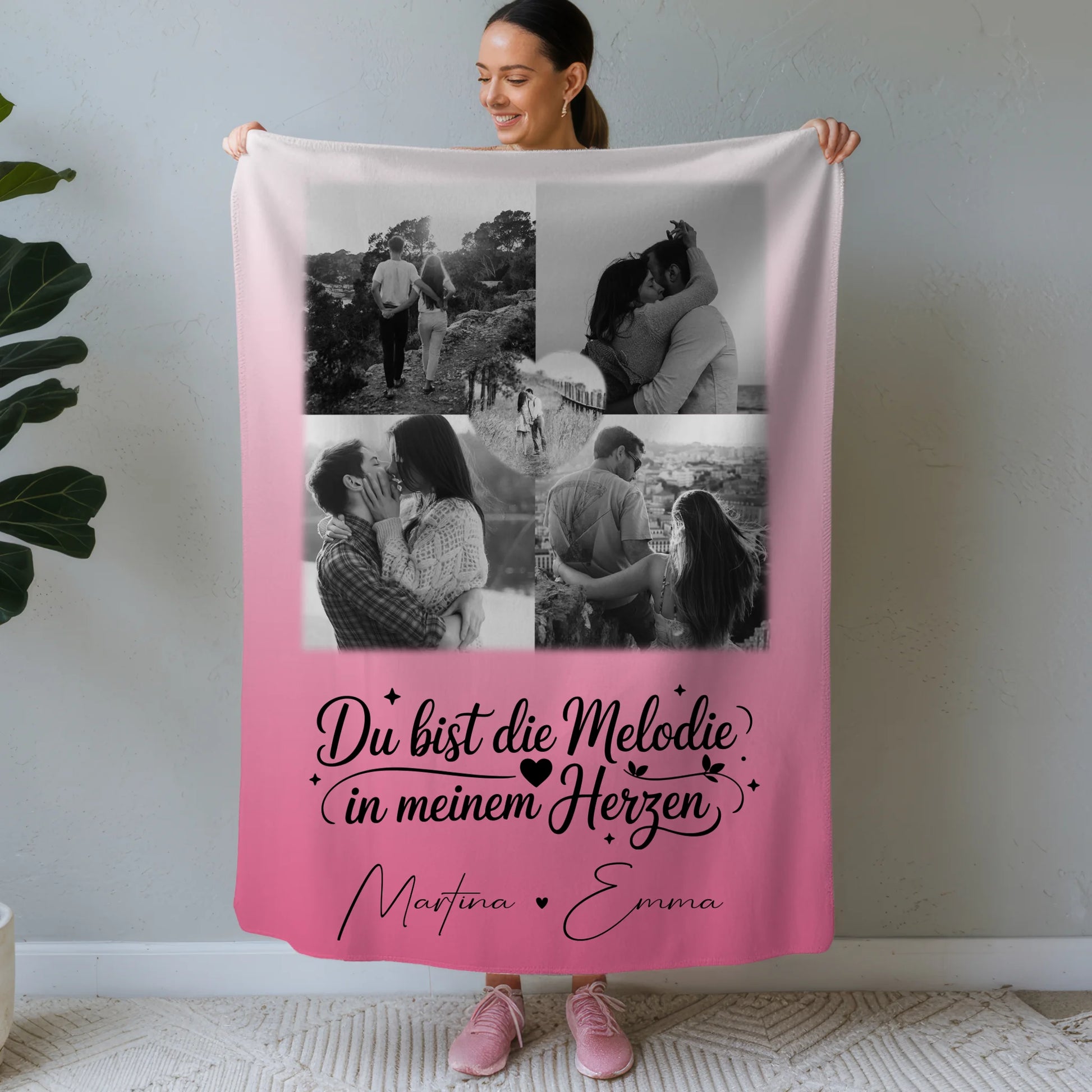 Kuscheldecke Mit Namen 4 Fotos und 1 Herz Foto Melodie in meinem Herzen personalisiertes Geschenk 1