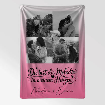 Kuscheldecke Mit Namen 4 Fotos und 1 Herz Foto Melodie in meinem Herzen personalisiertes Geschenk 7