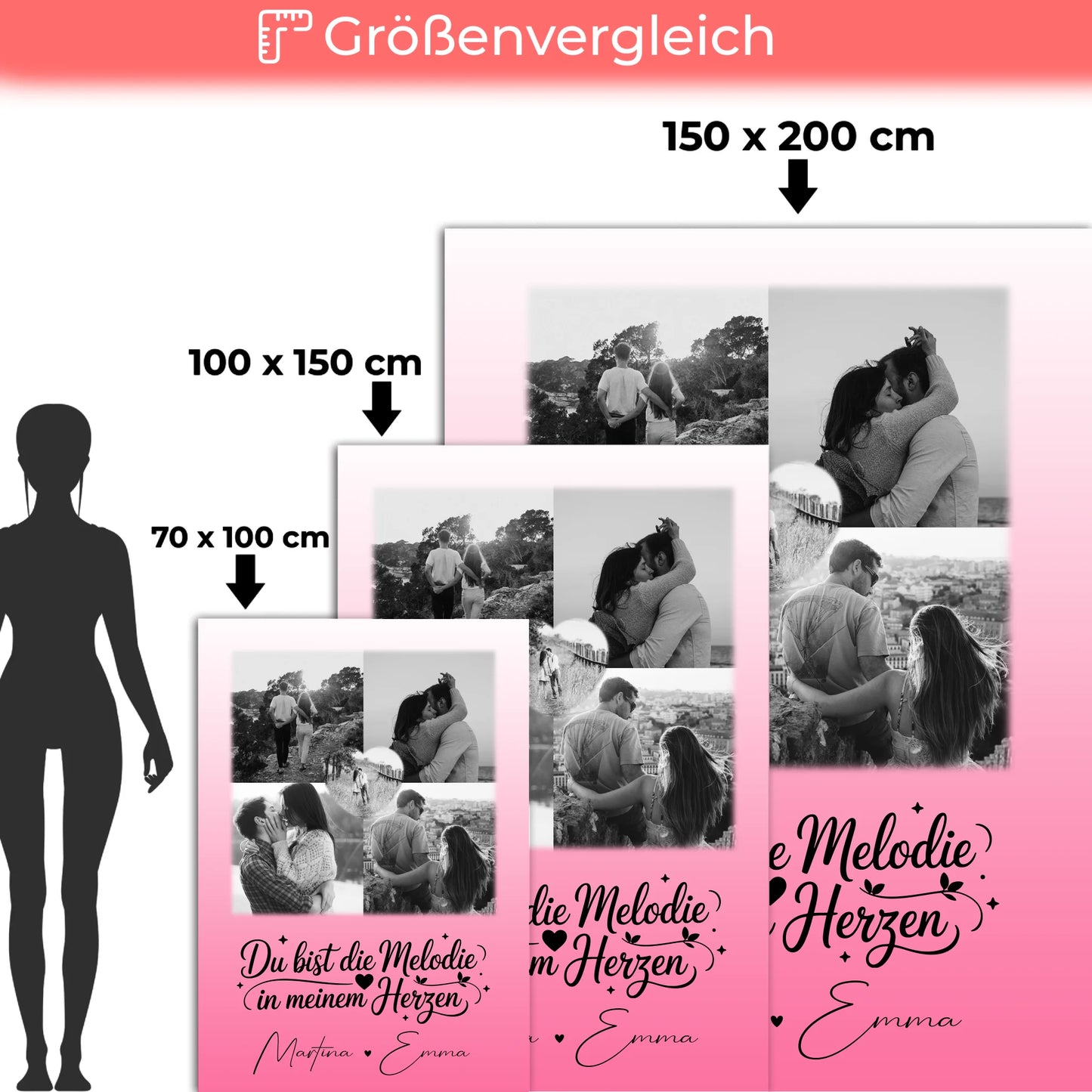 Kuscheldecke Mit Namen 4 Fotos und 1 Herz Foto Melodie in meinem Herzen personalisiertes Geschenk 5