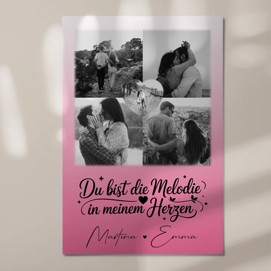Personalisierbares Fotoboard Magnet Poster mit 4 Fotos und 1 Herz Foto Melodie in meinem Herzen 1