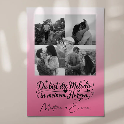 Personalisierbares Fotoboard Magnet Poster mit 4 Fotos und 1 Herz Foto Melodie in meinem Herzen 7