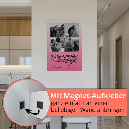Personalisierbares Fotoboard Magnet Poster mit 4 Fotos und 1 Herz Foto Melodie in meinem Herzen