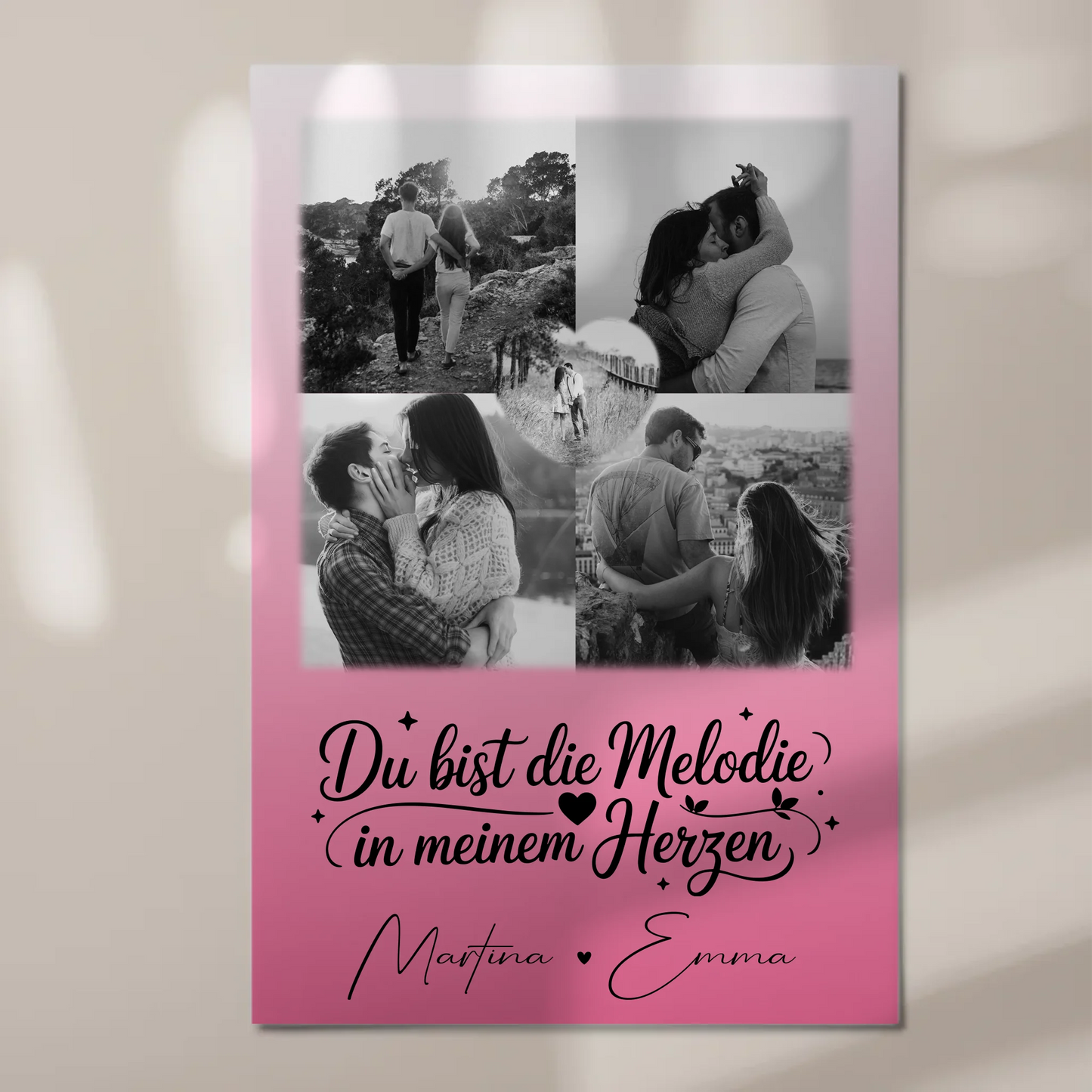 Personalisierbares Fotoboard Magnet Poster mit 4 Fotos und 1 Herz Foto Melodie in meinem Herzen