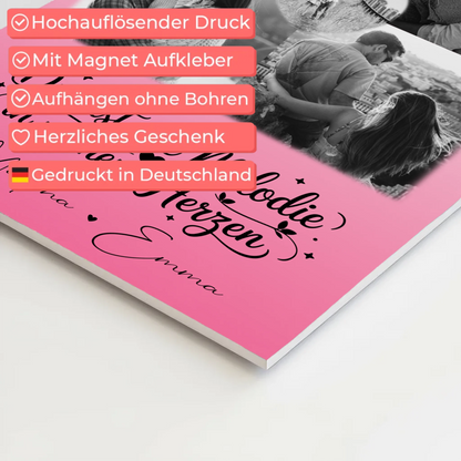 Personalisierbares Fotoboard Magnet Poster mit 4 Fotos und 1 Herz Foto Melodie in meinem Herzen