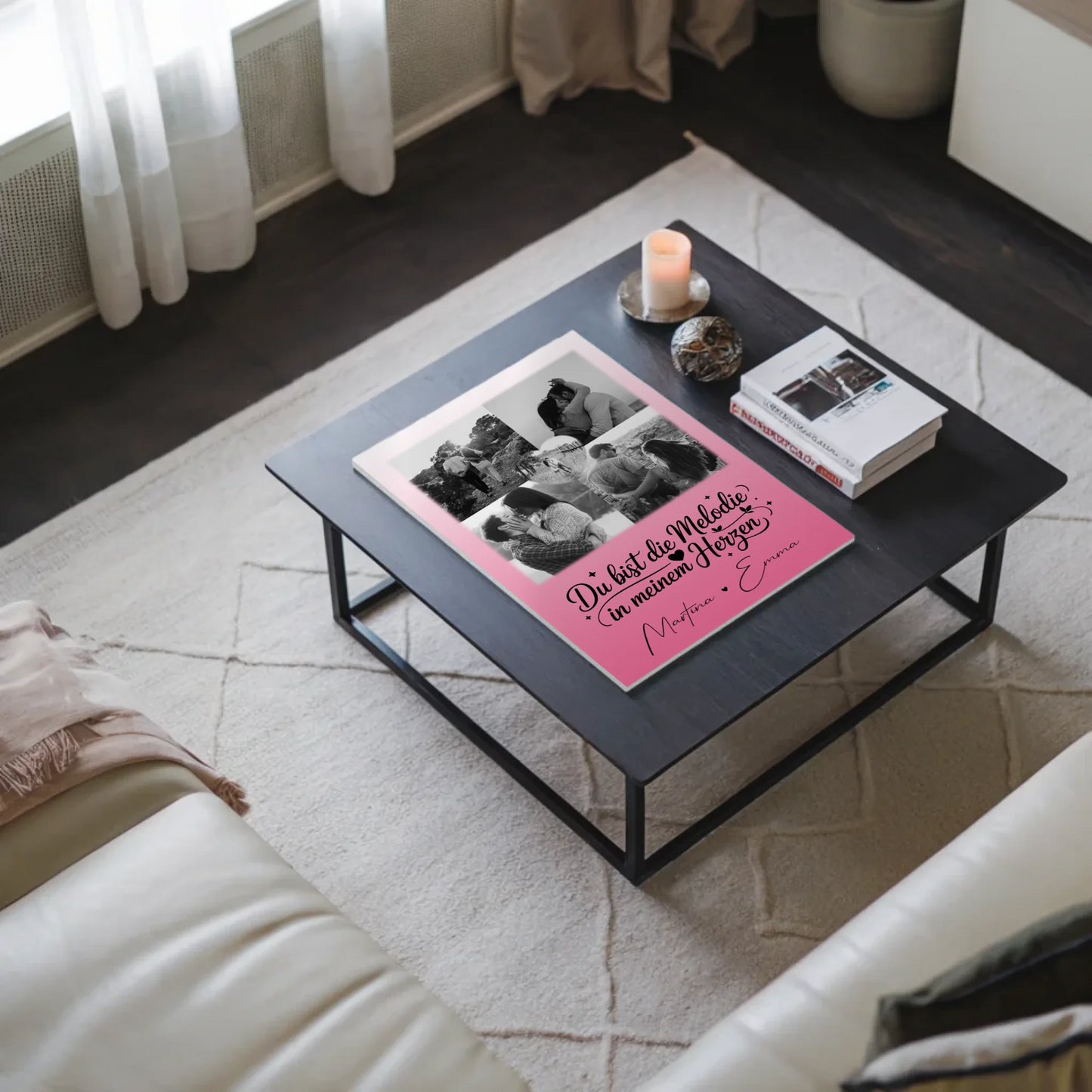 Personalisierbares Fotoboard Magnet Poster mit 4 Fotos und 1 Herz Foto Melodie in meinem Herzen