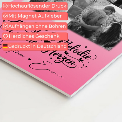 Personalisierbares Fotoboard Magnet Poster mit 4 Fotos und 1 Herz Foto Melodie in meinem Herzen
