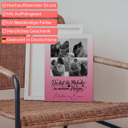 Personalisierte Pärchen Leinwand mit 4 Fotos und Herz Foto Melodie in meinem Herzen Geschenk