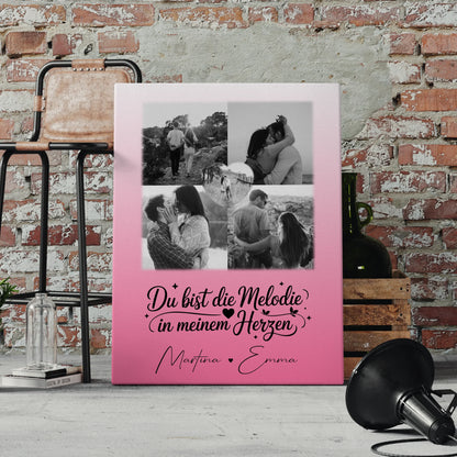 Personalisierte Pärchen Leinwand mit 4 Fotos und Herz Foto Melodie in meinem Herzen Geschenk