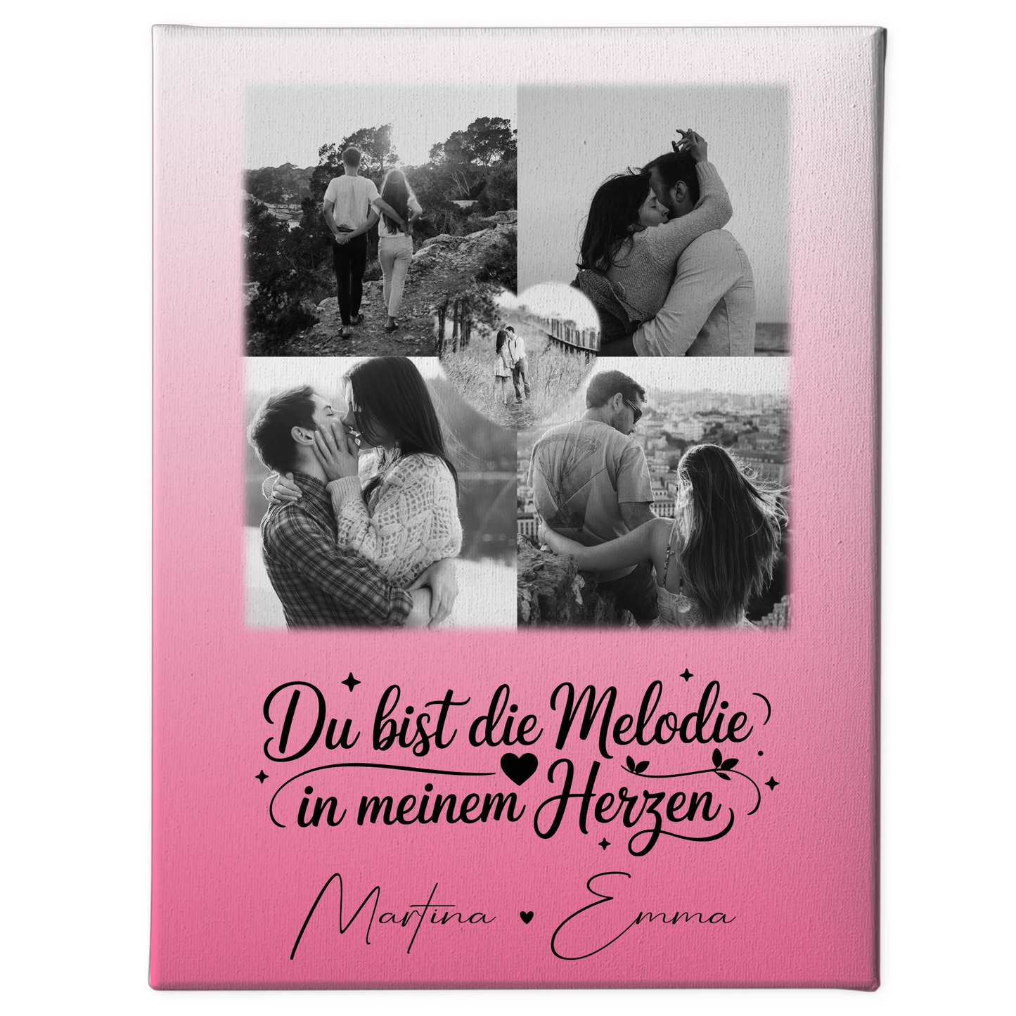 Personalisierte Pärchen Leinwand mit 4 Fotos und Herz Foto Melodie in meinem Herzen Geschenk