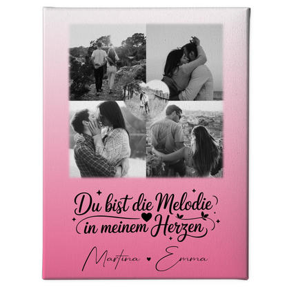 Personalisierte Pärchen Leinwand mit 4 Fotos und Herz Foto Melodie in meinem Herzen Geschenk