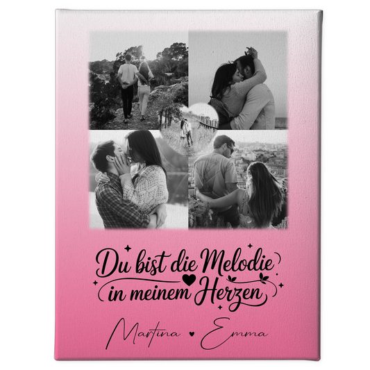 Personalisierte Pärchen Leinwand mit 4 Fotos und Herz Foto Melodie in meinem Herzen Geschenk