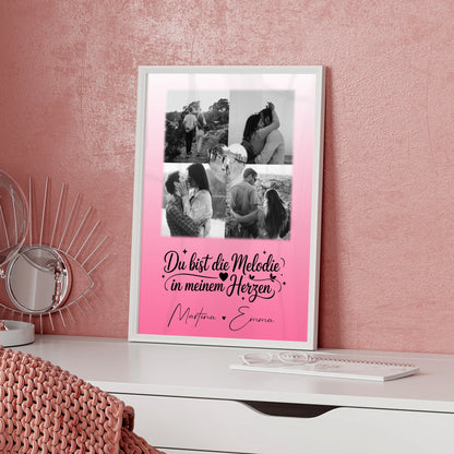 Partner Poster Personalisiert mit 4 Fotos und 1 Herz Foto Melodie in meinem Herzen