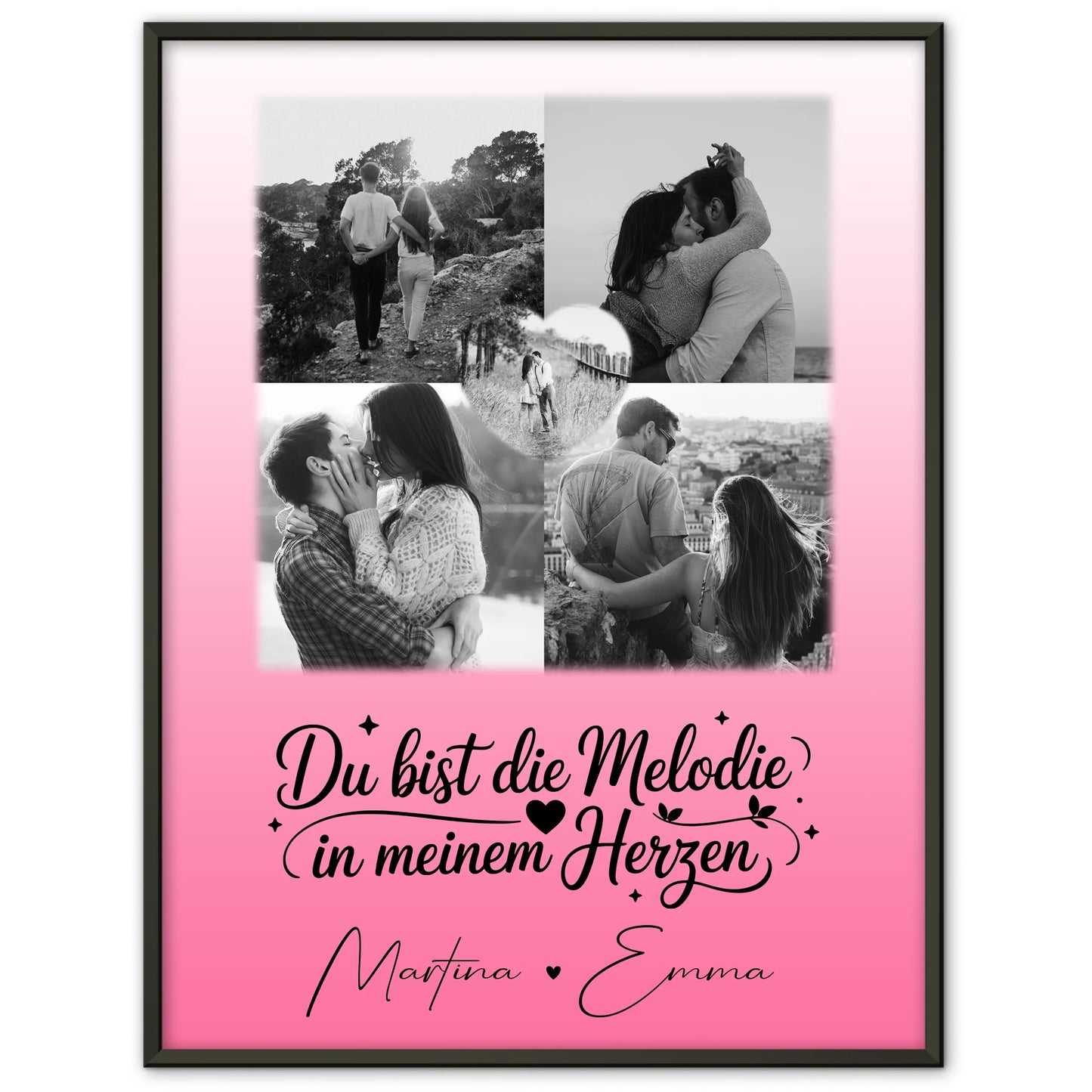 Partner Poster Personalisiert mit 4 Fotos und 1 Herz Foto Melodie in meinem Herzen