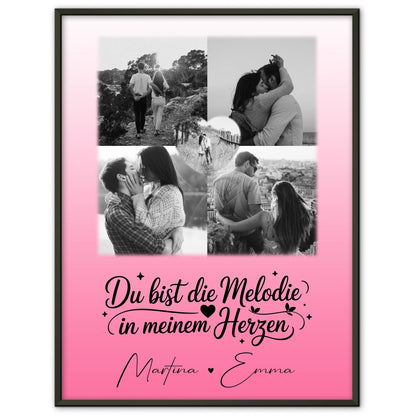 Partner Poster Personalisiert mit 4 Fotos und 1 Herz Foto Melodie in meinem Herzen