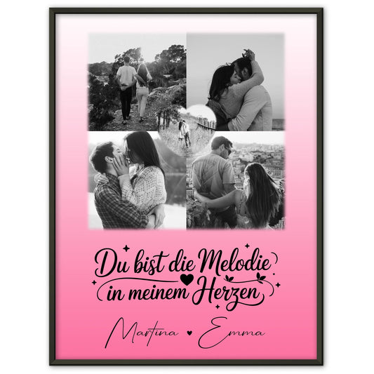 Partner Poster Personalisiert mit 4 Fotos und 1 Herz Foto Melodie in meinem Herzen