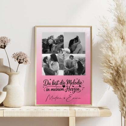 Partner Poster Personalisiert mit 4 Fotos und 1 Herz Foto Melodie in meinem Herzen
