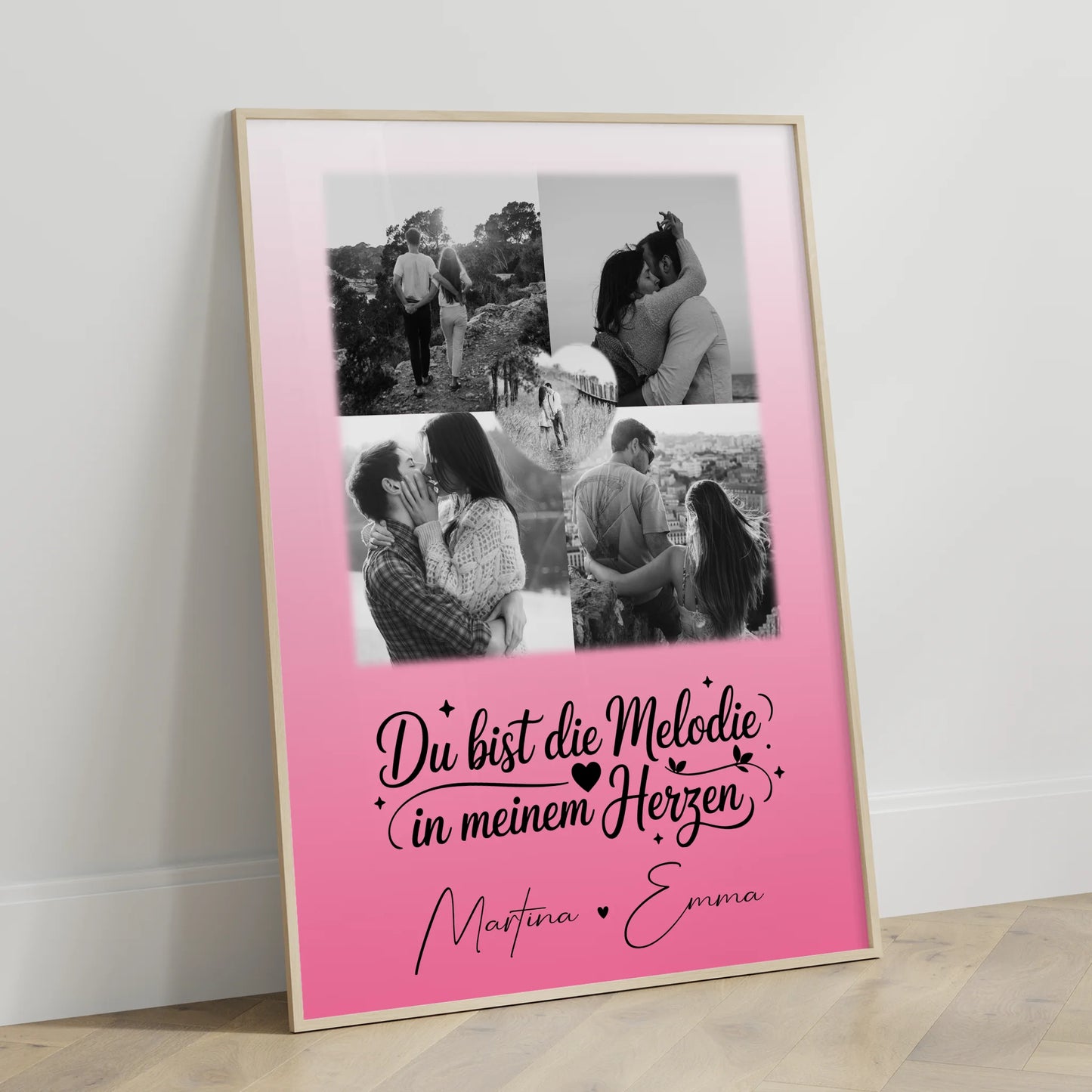 Partner Poster Personalisiert mit 4 Fotos und 1 Herz Foto Melodie in meinem Herzen