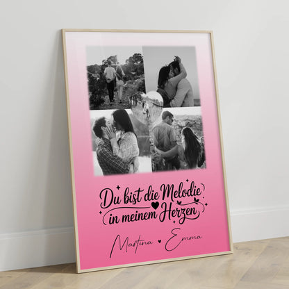 Partner Poster Personalisiert mit 4 Fotos und 1 Herz Foto Melodie in meinem Herzen