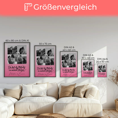 Partner Poster Personalisiert mit 4 Fotos und 1 Herz Foto Melodie in meinem Herzen