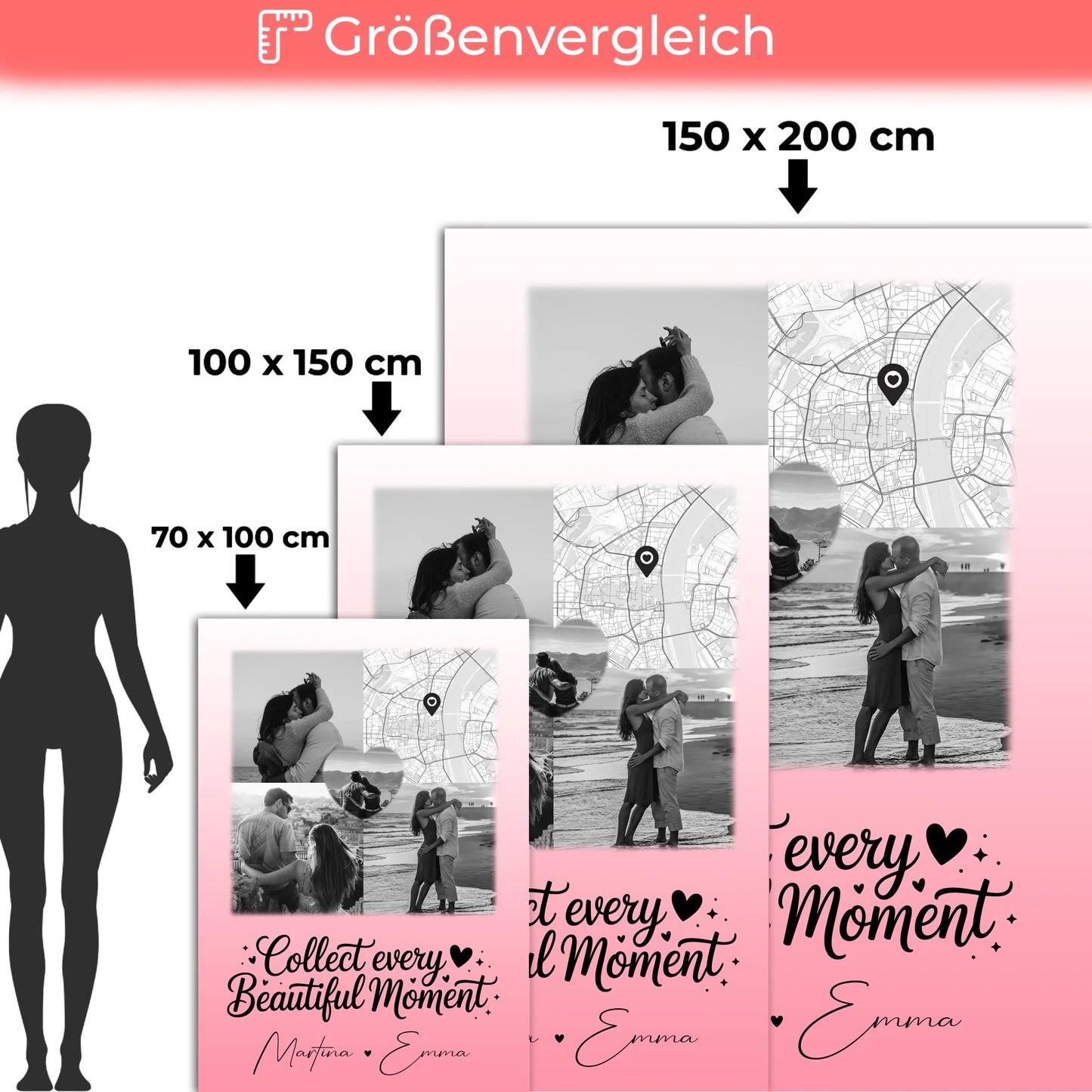 Personalisierte Kuscheldecke Mit Namen 3 Fotos 1 Herz Foto Karte Geschenkidee für Liebe 5