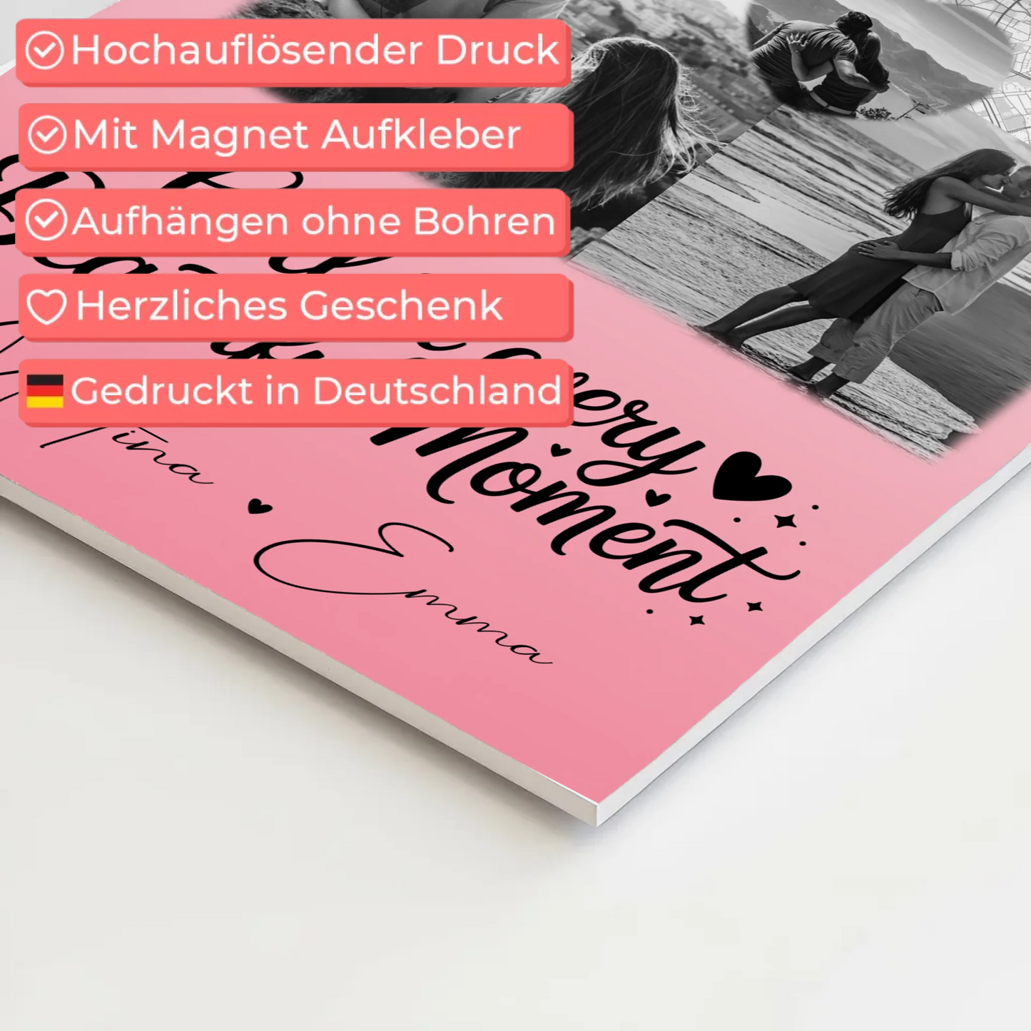 Personalisierte Fotoboard Magnet Wandbild mit 3 Fotos Herz Foto und Karte für individuelle Geschenke 4