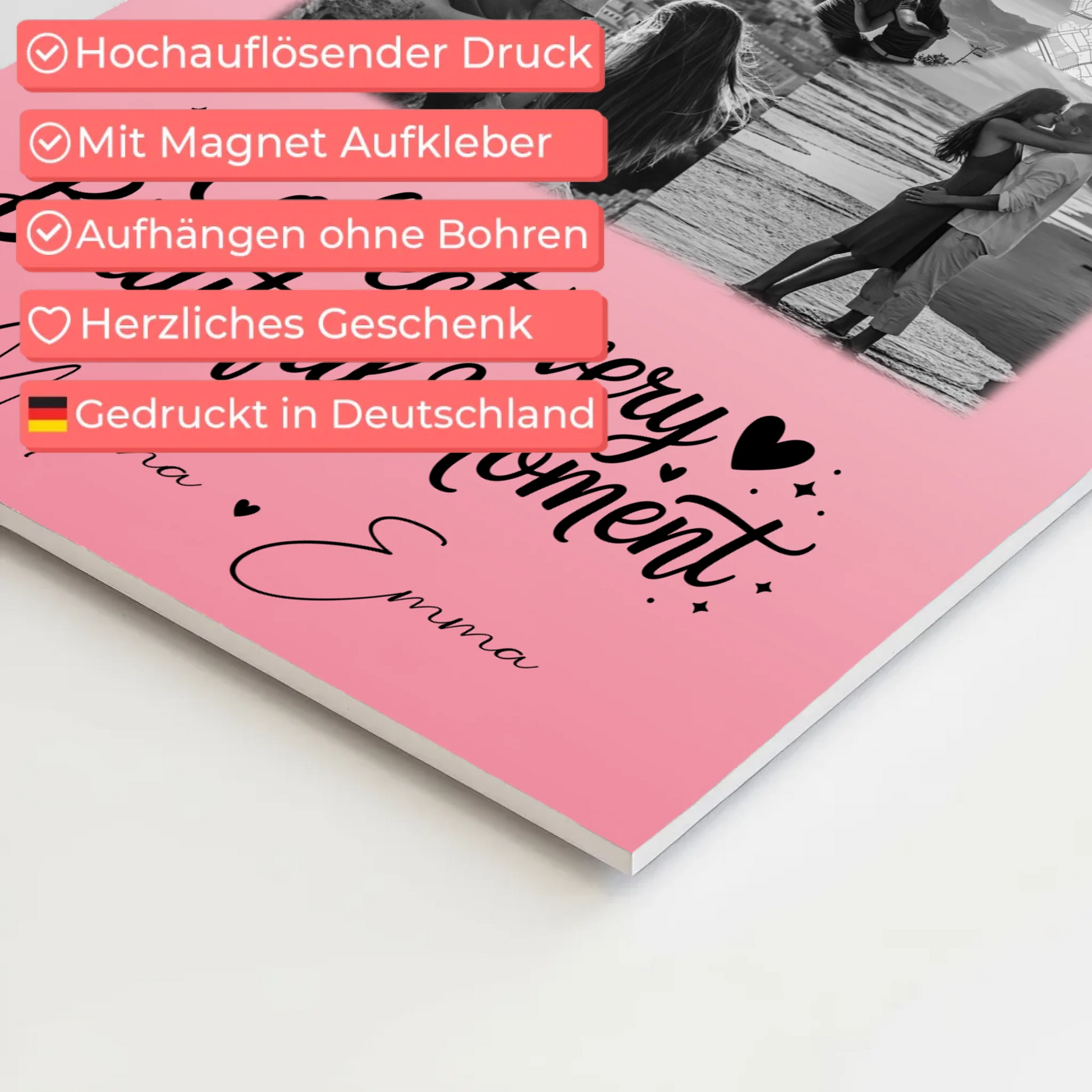 Personalisierte Fotoboard Magnet Wandbild mit 3 Fotos Herz Foto und Karte für individuelle Geschenke 10