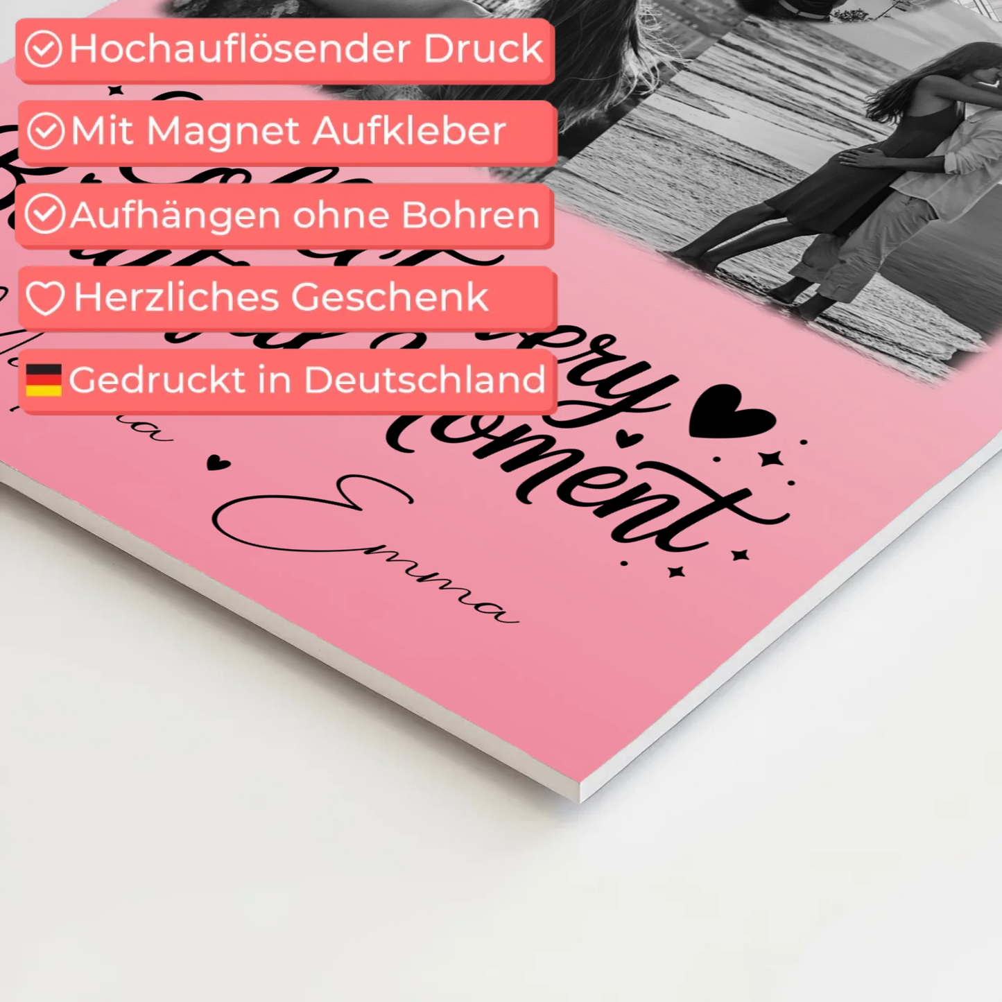 Personalisierte Fotoboard Magnet Wandbild mit 3 Fotos Herz Foto und Karte für individuelle Geschenke