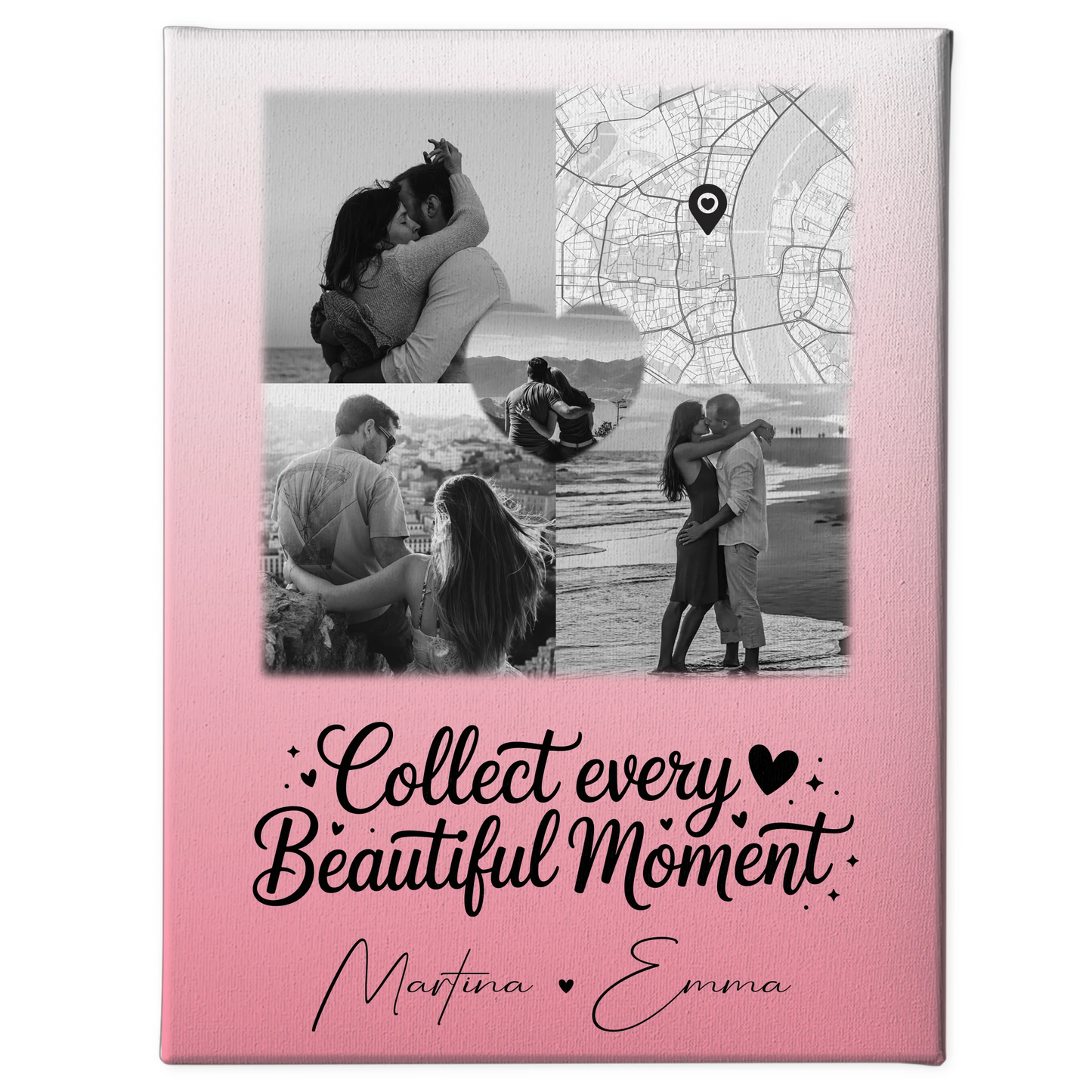 Personalisierte Pärchen Leinwand mit 3 Fotos und Herz Foto Karte für besondere Geschenke