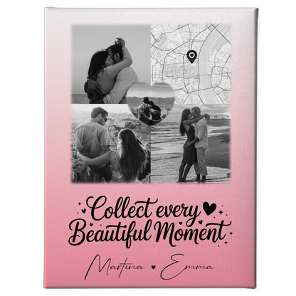 Personalisierte Pärchen Leinwand mit 3 Fotos und Herz Foto Karte für besondere Geschenke