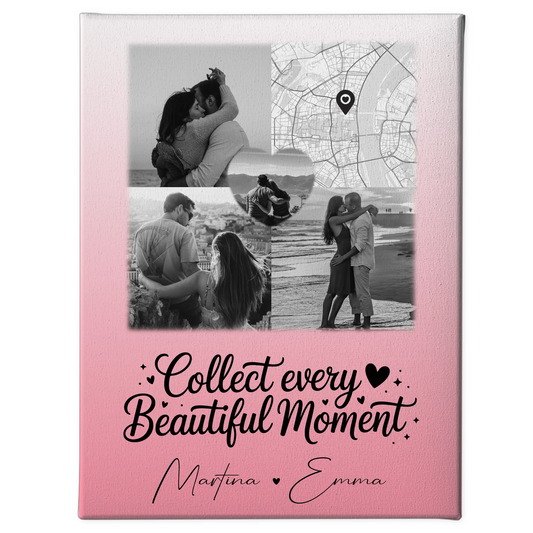 Personalisierte Pärchen Leinwand mit 3 Fotos und Herz Foto Karte für besondere Geschenke