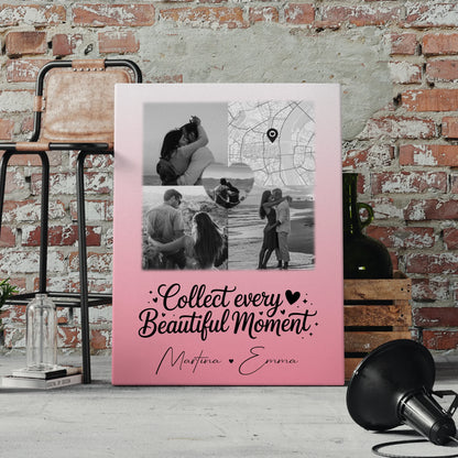 Personalisierte Pärchen Leinwand mit 3 Fotos und Herz Foto Karte für besondere Geschenke