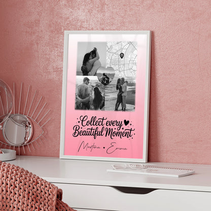 Poster Personalisiert Liebe mit 3 Fotos 1 Herz Foto und persönlicher Foto Karte