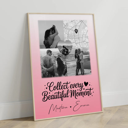 Poster Personalisiert Liebe mit 3 Fotos 1 Herz Foto und persönlicher Foto Karte