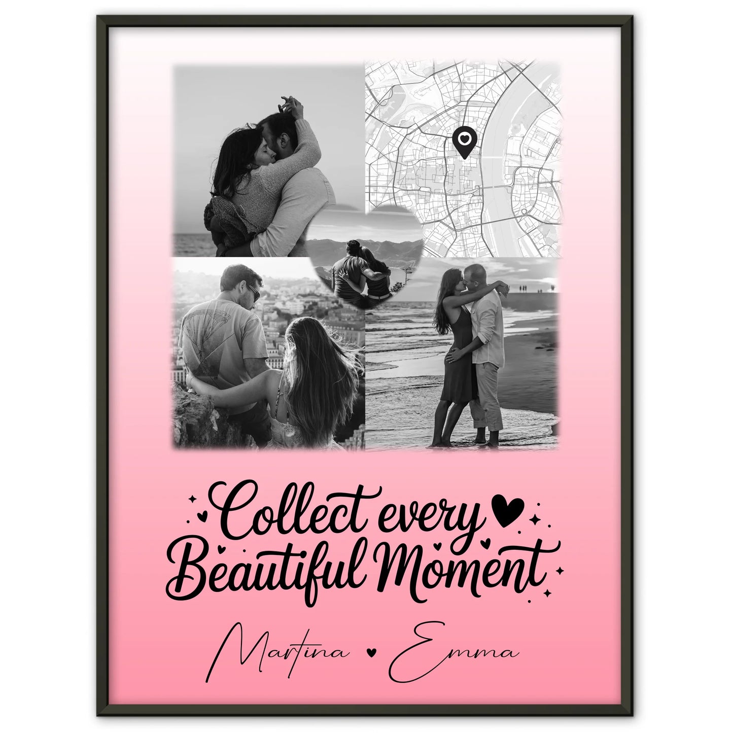 Poster Personalisiert Liebe mit 3 Fotos 1 Herz Foto und persönlicher Foto Karte