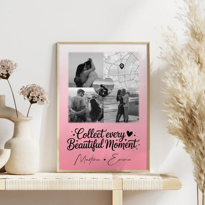 Poster Personalisiert Liebe mit 3 Fotos 1 Herz Foto und persönlicher Foto Karte