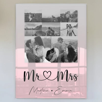 Personalisierte Foto Acrylglas Wanddekoration mit 8 Fotos und Herzmotiv Mr & Mrs